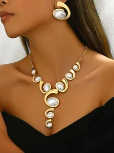 Fashion Elegant Faux Pearl Decorated Necklace & Dangle Earrings, Boho Style Matching Jewelry Set for Party, Daily Decor, Trendy All-match & Exquisite Jewelry for Birthday Gift, Fashionable Jewelry Set