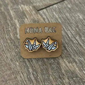 Origami Crane Earrings – Tiny Hand-Painted Wooden Studs