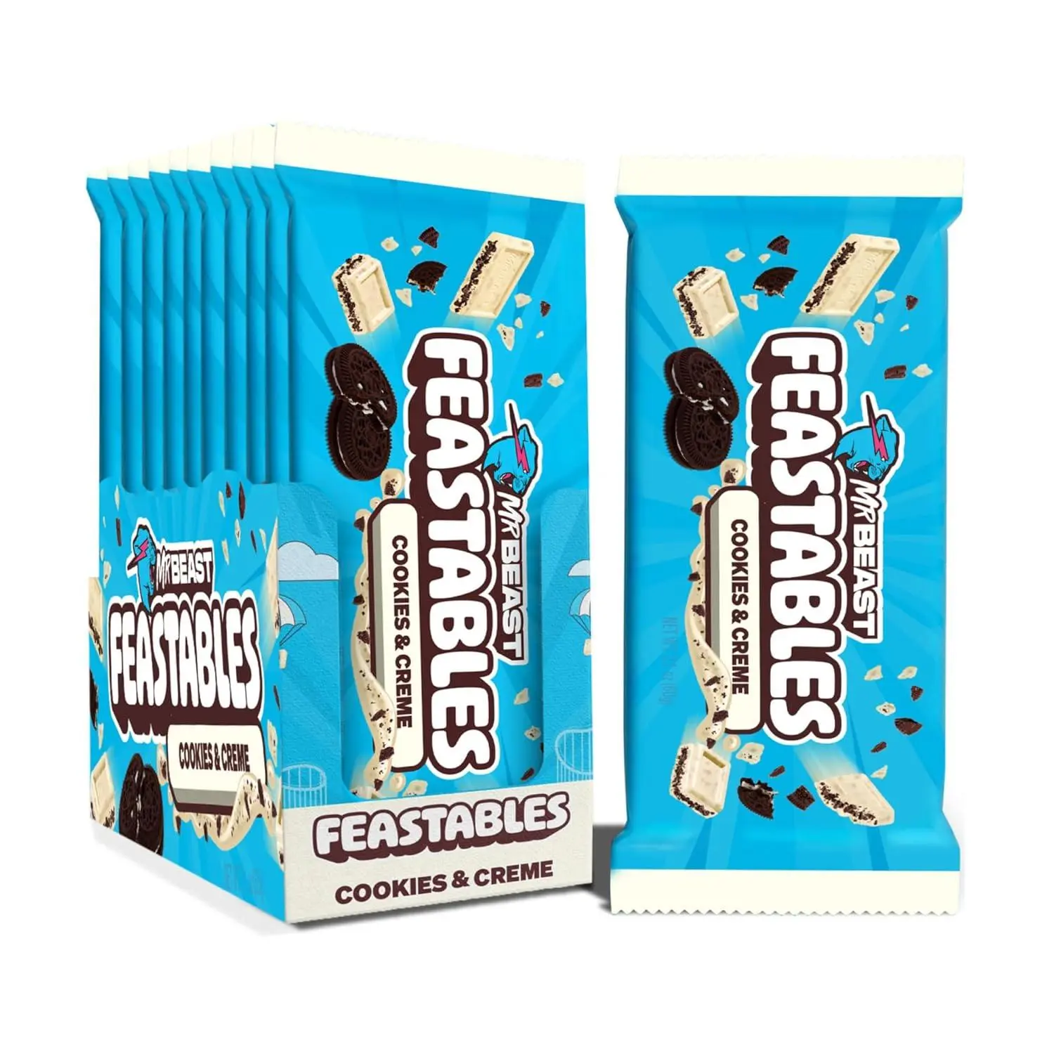 Feastables Mr Beast Cookies Creme Bars King Size  2.1 oz 10ct