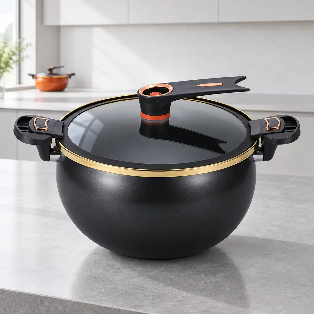 Non-Stick 8.45QT Multi-Purpose Cooking Pot,Large Capacity Stockpot with Twist Lock Handle for Quick Cooking, Multifunctional Soup Pot,Cooking Pot Fast Cooking Kitchen Cookware with Safety Valve Glass Lid for Gas Stovetop