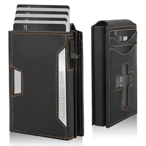 Minimalist Wallet for Men - Slim Leather Credit Card Holder | ID Window |RFID Blocking Wallet for Men,Business Style Wallets