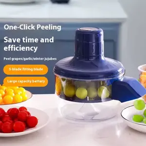 Automatic Electric Fruit & Garlic Peeler Wireless USB Rechargeable Kitchen Peeling Machine Fast Easy Food Prep One Click Peeling 5 Blade Fitting Blade Large Capacity Battery