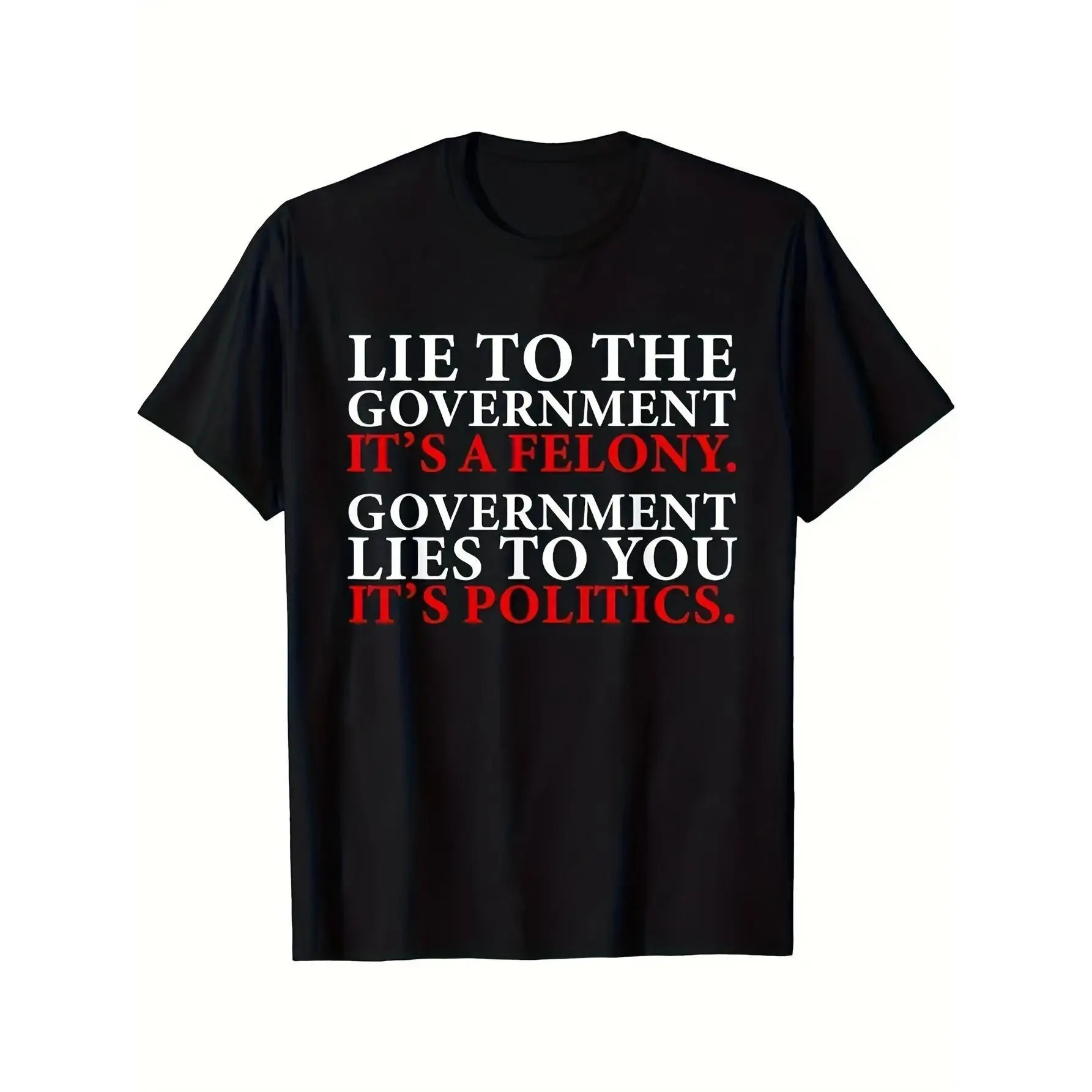 1pc Vintage Political Slogan Men's T-Shirt - Bold "Lie to the Government" Graphic Print, 100% Cotton Crew Neck Tee, Lightweight Breathable Skinny Fit, All-Season Casual Wear, Machine Washable, Weekend Wear Shirt, Retro Style Shirt, Knit Fabric Shirt