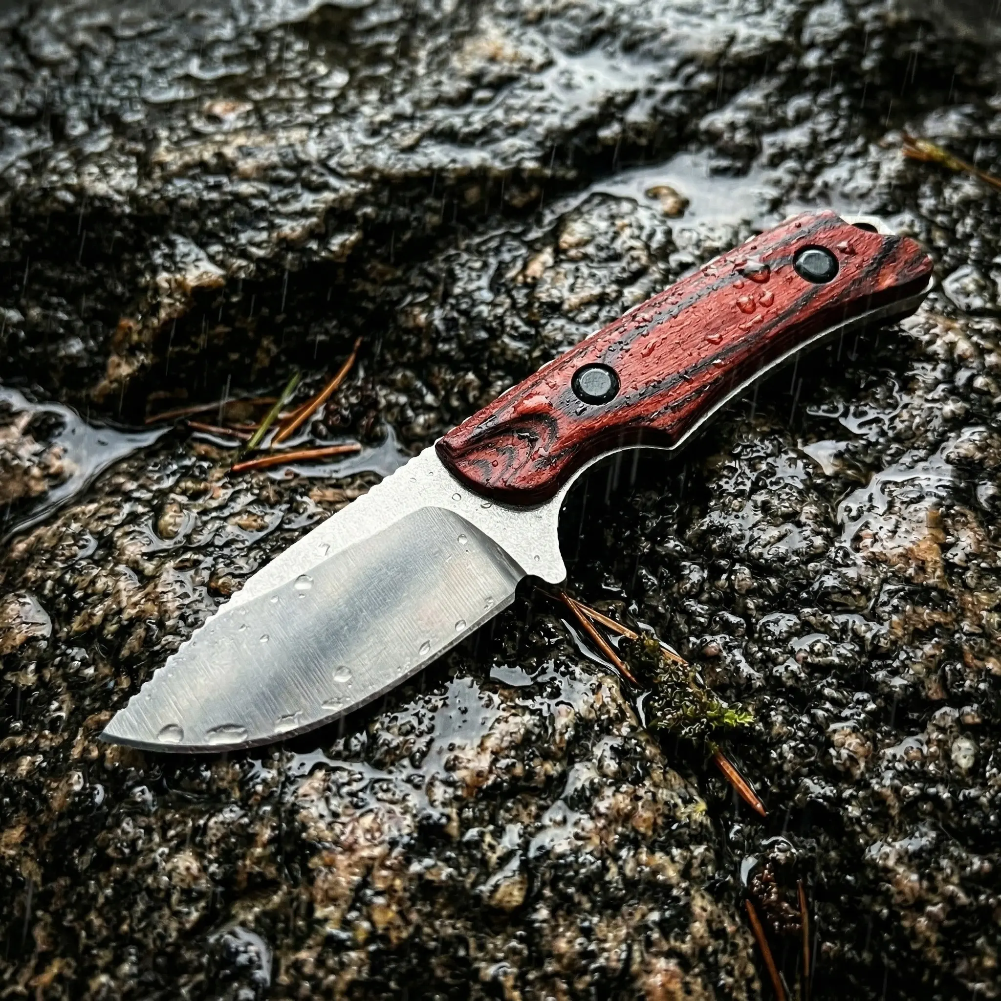 BM 15017 Fixed Blade Knife w/ Leather Sheath – 8Cr13MoV Steel, Wooden Handle, Lightweight EDC Knife for Camping, Hiking & Everyday Carry