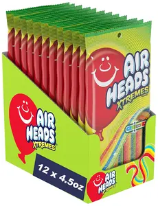 Airheads Xtremes Belts Candy, Chewy Candy Package, Rainbow Berry Fruit Flavor Artificially Flavored, 4.5 Ounces (12-Pack)