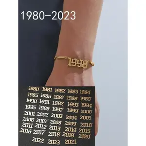 Hip Hop Style Stainless Steel Link Bracelet Fashionable Number Bracelet for Birthday Anniversary Trendy Accessories for Party and Daily Life