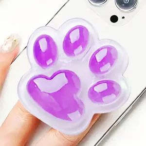Cute Luminous Cat Paw Phone Grip, Kawaii 3D Shinny Purple Phone Holder Stand Compatible with iPhone and Kindle, Phone Charm and Accessories for Girls Women