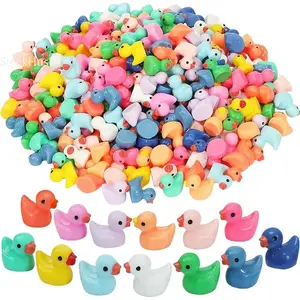 50Pcs Luminous Mini Resin Ducks Tiny Duck Glow in The Dark Small Animal to Hide Miniature Figures for Party Favor Colors Random