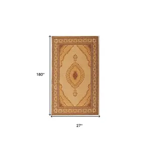 15' Beige And Ivory Oriental Runner Rug
