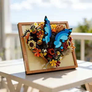 Heart-Shaped Butterfly Photo Frame, Blooming Floral Heart DIY Building Block Decor Ornament, Desktop Craft Decoration, Creative Desktop Decoration, Suitable for Valentine's Day, Mother's Day, birthday and Christmas gifts