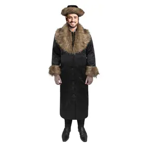 Rabbi Coat with Fur For Adults - Traditional Jewish Peltz Costume with Faux Fur Sleeves & Collar - Purim, Halloween ,Theme Party & Costume Party Outfit -  Menswear