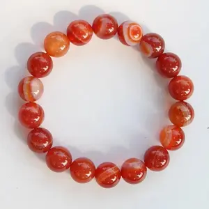 Natural Banded Carnelian Red Agate 8mm Beaded Bracelet, Handmade Stretchy Semiprecious Stone Jewelry for Anxiety Relief Healing