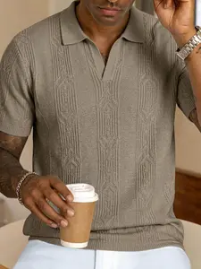 Men's Knit Ribbed Shirts Solid Color Short Sleeve Polo Shirt Summer Lapel Collared Knitted Textured Golf Top Fashion Casual Beach Shirts Vacation Party Club Streetwear Dating Wedding Going Out Spring Outfit