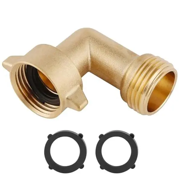 1-Pack 90-Degree Solid Brass Hose Elbow - Easy Grip Connector, Compatible with RV Water Hoses, Residential Outdoor Faucets - Tools & Hardware Garden Accessory