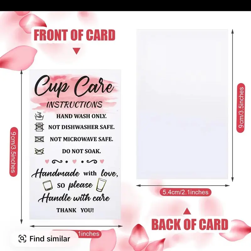 Cup Care Instructions Card, 50pcs/set Cup Care Instructions Card
