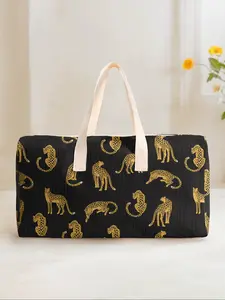Large Capacity Plush Travel Duffel Bag, Leopard Print Casual Weekender Bag for Yoga Fitness Gym, Weekend Getaway & Daily Commute Use
