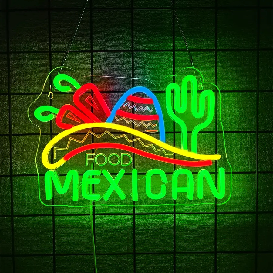 Mexican Food Neon Sign, Hanging Wall Decor for Mexican Restaurants, USB Powered Ultra Bright LED Neon Lights, Led Neon Signs, Ideal for Bars and Food Trucks