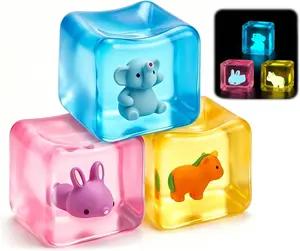 Squishy Stress Cube Fidget Toys 3 Pack – Glow in the Dark Sensory Stress Balls with Luminous Animal Inside, Soft Maltose Squeeze Toys for Kids & Adults, Anxiety Relief Fidget Toys, Autism Sensory Toy