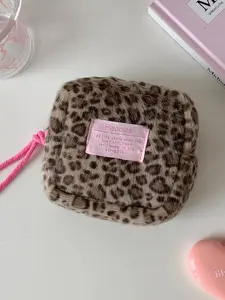 Korean Leopard Print Makeup Bag, High-Quality Data Cable Earphone Earbuds Headphone Pouch Storage, Student Portable Sanitary Napkin Storage, Perfect Gift for Mother's Day