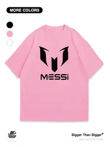 World Cup Messi Print Loose Short Sleeve, Casual Breathable Unisex Top, Trendy Graphic Streetwear Tee for Men and Women, Long Fitted Style