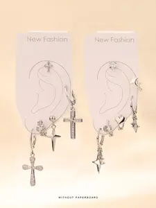 Punk Style Cross & Star Design Dangle Earrings & Stud Earrings, Fashion Artificial Zircon Decor Jewelry for Party, Daily Clothing Decor, Trendy All-match & Exquisite Jewelry for Birthday Gift