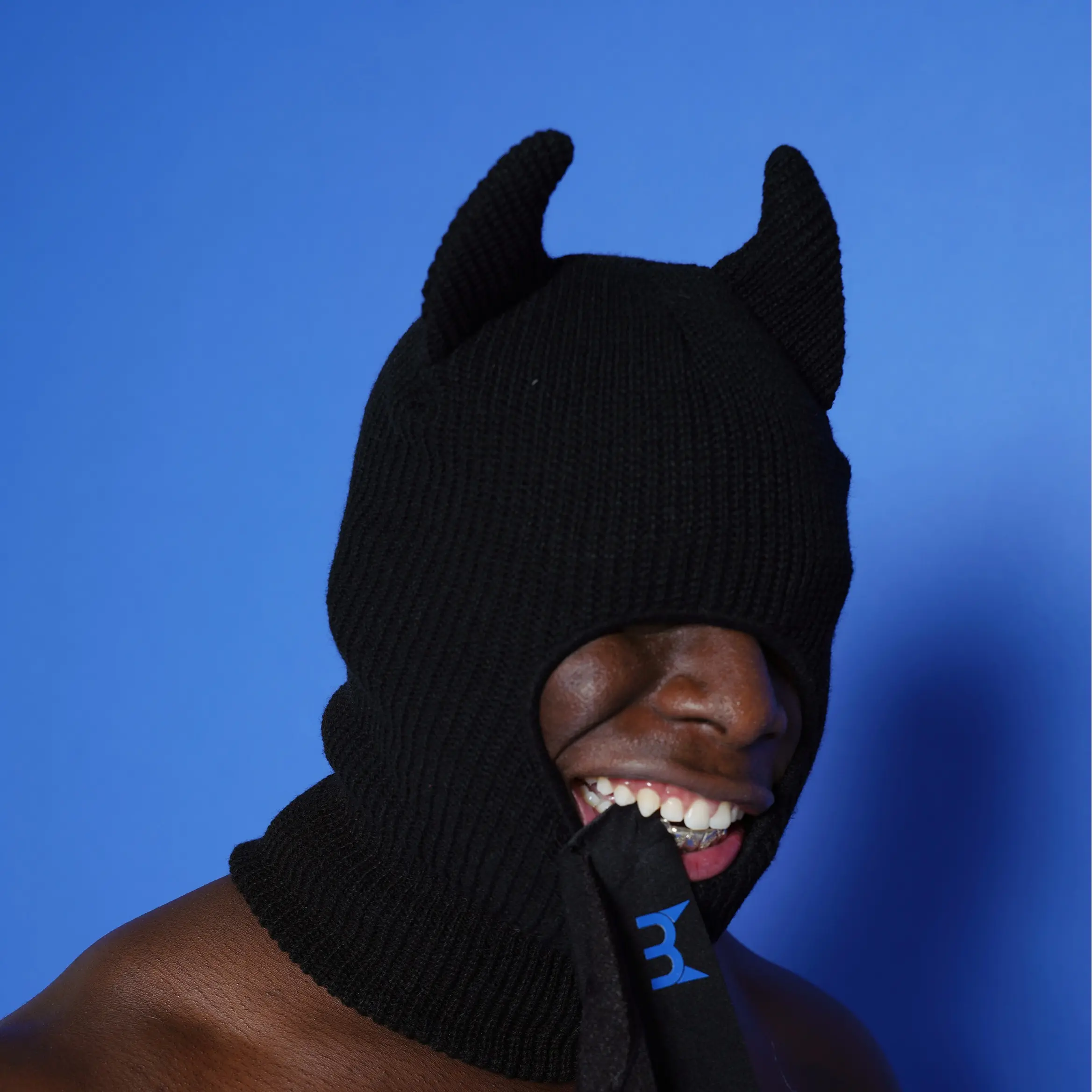 BondMen Black Knitted Devil Beanie - Stylish & Warm Hat for Winter Adventures