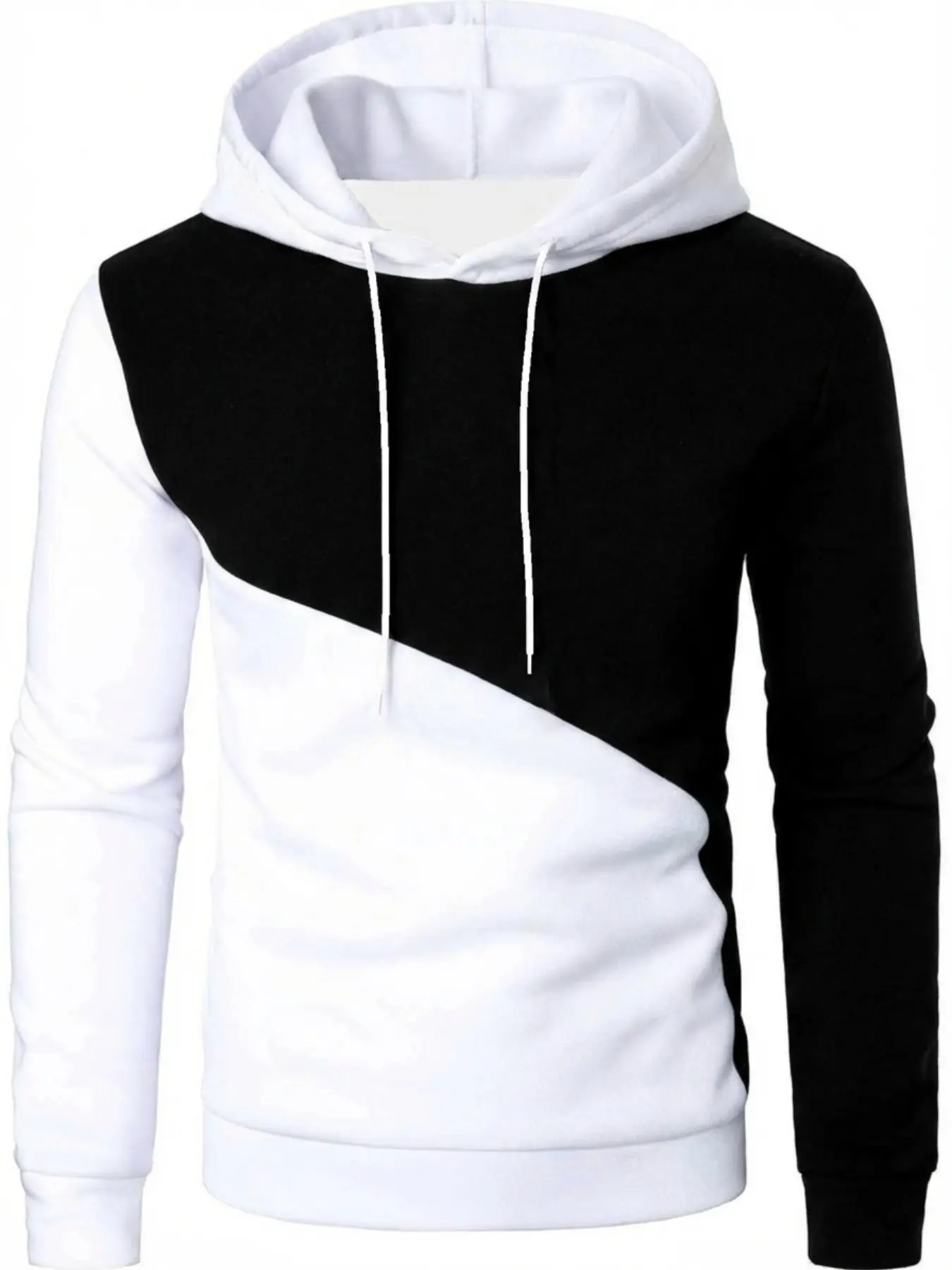 Double Color Ribbon Hooded Sweater with Straps Stylish Mens Pullover Comfortable Fit Trendy Streetwear Casual Pullover Hoodies
