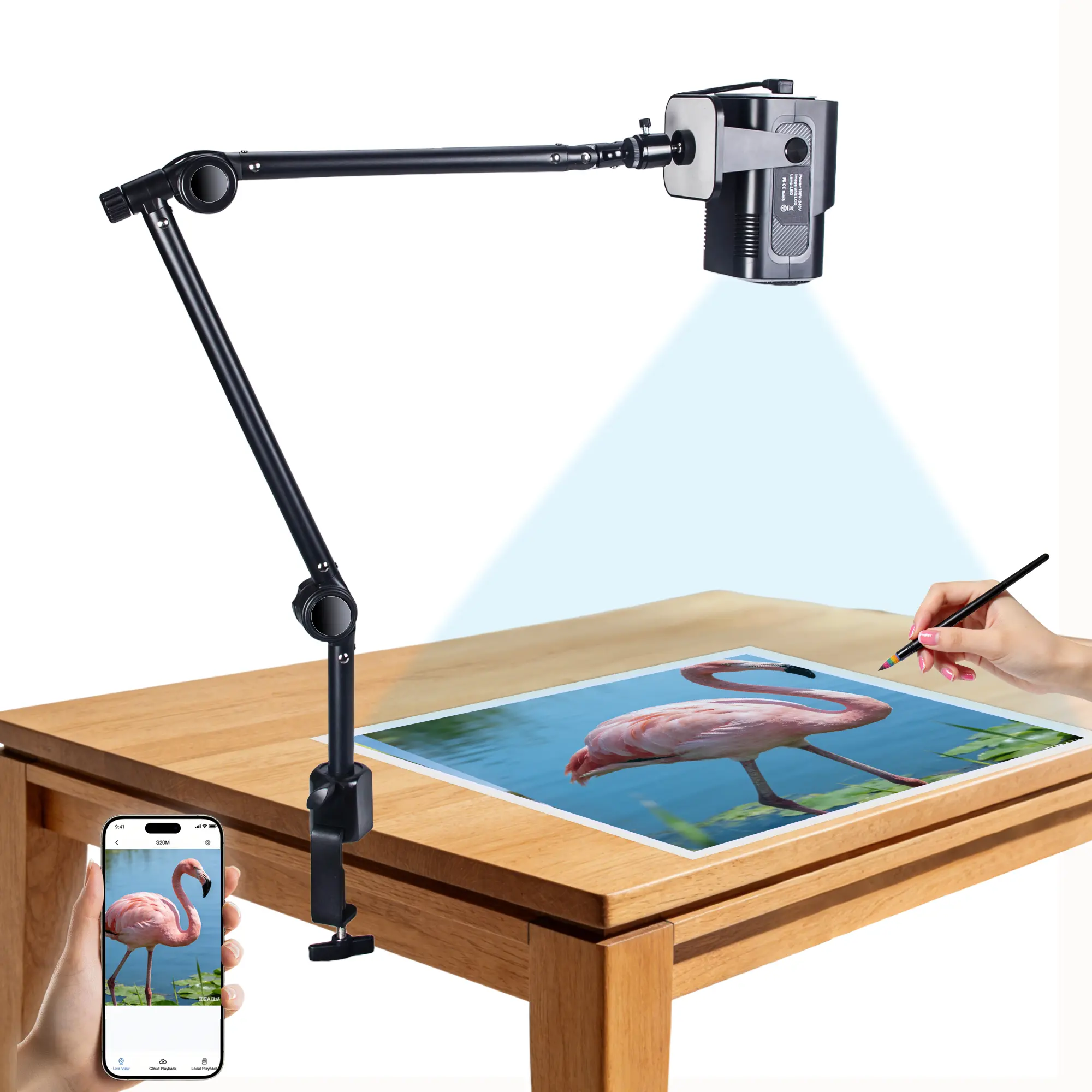 HI-REEKE Smart Art Tracing Projector - Audio-Enabled, HD Quality, Bluetooth-Connected, Portable, Mini Size, Compact Box, Tabletop Mount Compatible for Artists, Home Use (Projects Vivid Images on Walls & Canvases)