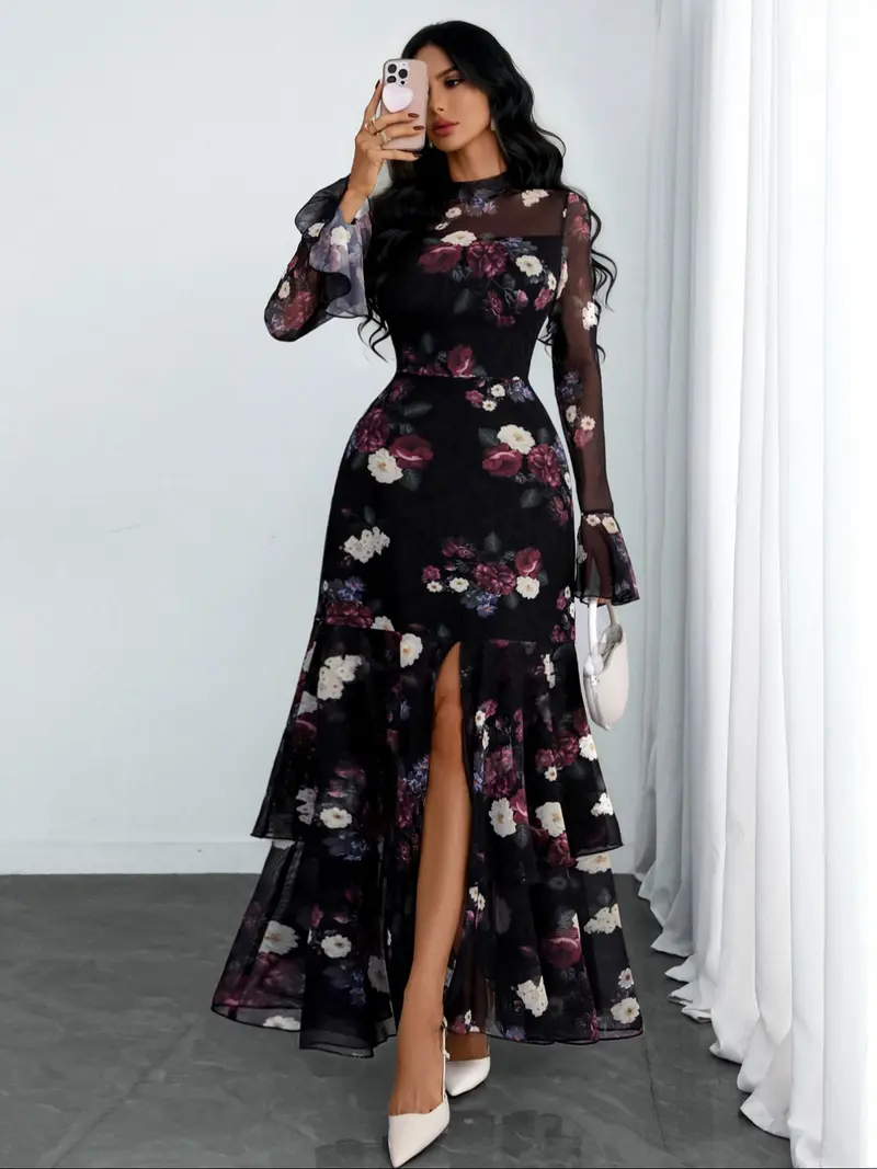 slim fit dress slacks Ruby Textured Floral Melina Maxi Dress main image 1