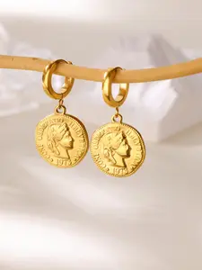 1 Pair Gold Color Portrait Coin Earrings for Women Stainless Steel Geometric Dangle Drop Earrings Hypoallergenic Waterproof Jewelry,Perfect Gifts for Birthday,Party,Vacation,Business,Wedding,Anniversary,Thanksgiving,Christmas,Mother's Day,Daily