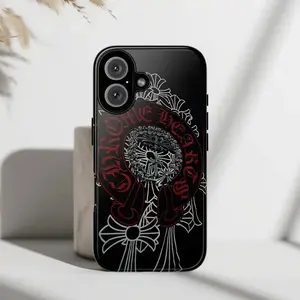 ChromeHearts Red Gothic Cross Phone Case, Edgy Luxury Vintage Phone Case for iPhone 17 16 15 14 13 12 11 Pro Max