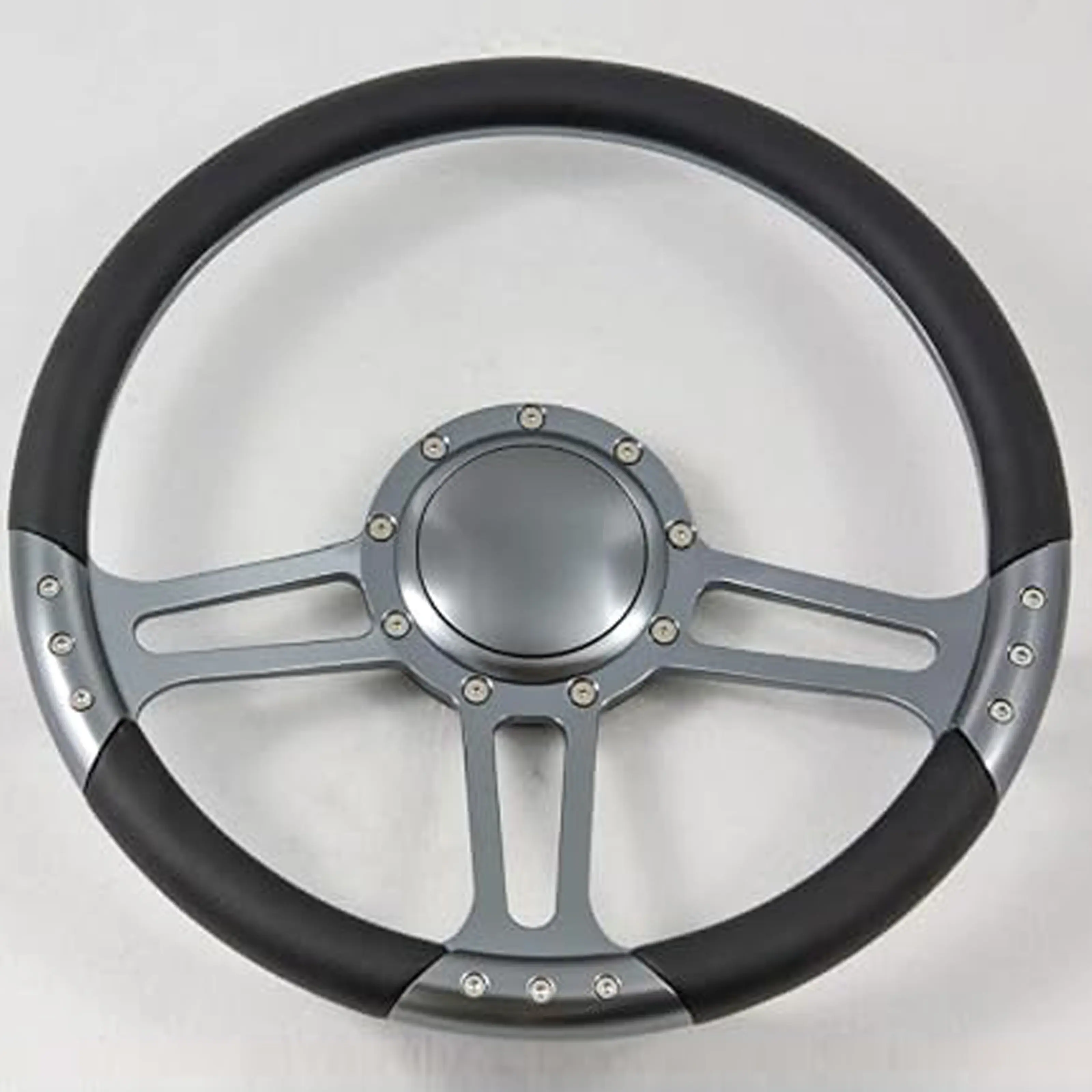 14'' Aluminum Billet Steering Wheel, Black Half Wrap Design with Horn Button for Car Interior Accessories