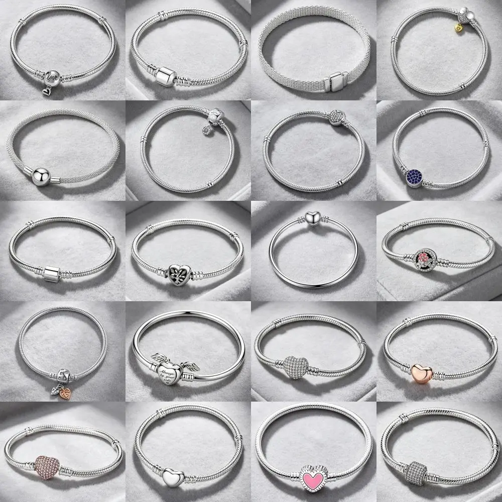 2026 Original 925 Sterling Silver Bracelets Bangles Love Heart Clip Charms Beads Snake Chains For Women Rose Gold DIY Jewelry