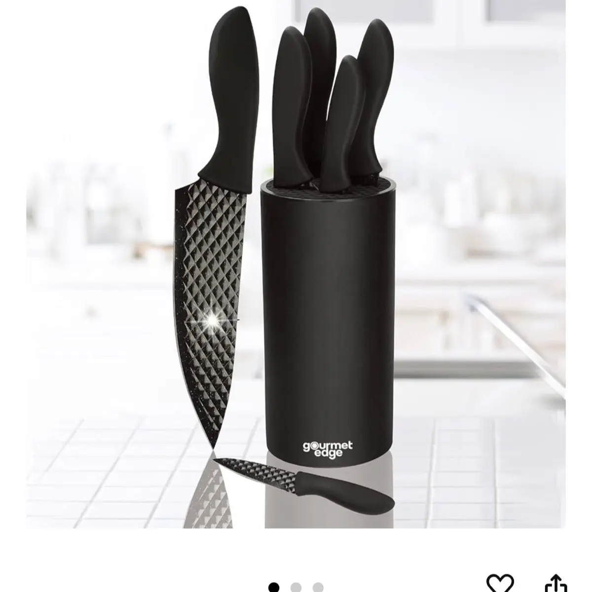 7-Piece Diamond Nonstick Blade Cutlery Set with Universal Knife Block - High Carbon Stainless Steel with Ergonomic Handle - Ultra Sharp for Home Kitchen and Restaurant, black