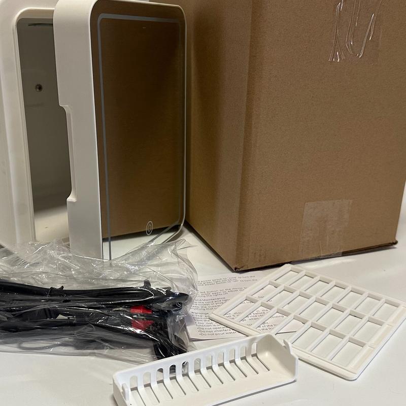 Skincare Fridge - Mini Fridge with Dimmable LED Mirror (4 Liter/6 Can), Cooler and Warmer, for Refrigerating Makeup, Skincare and Food, Mini Fridge for Bedroom, Office and Car, White