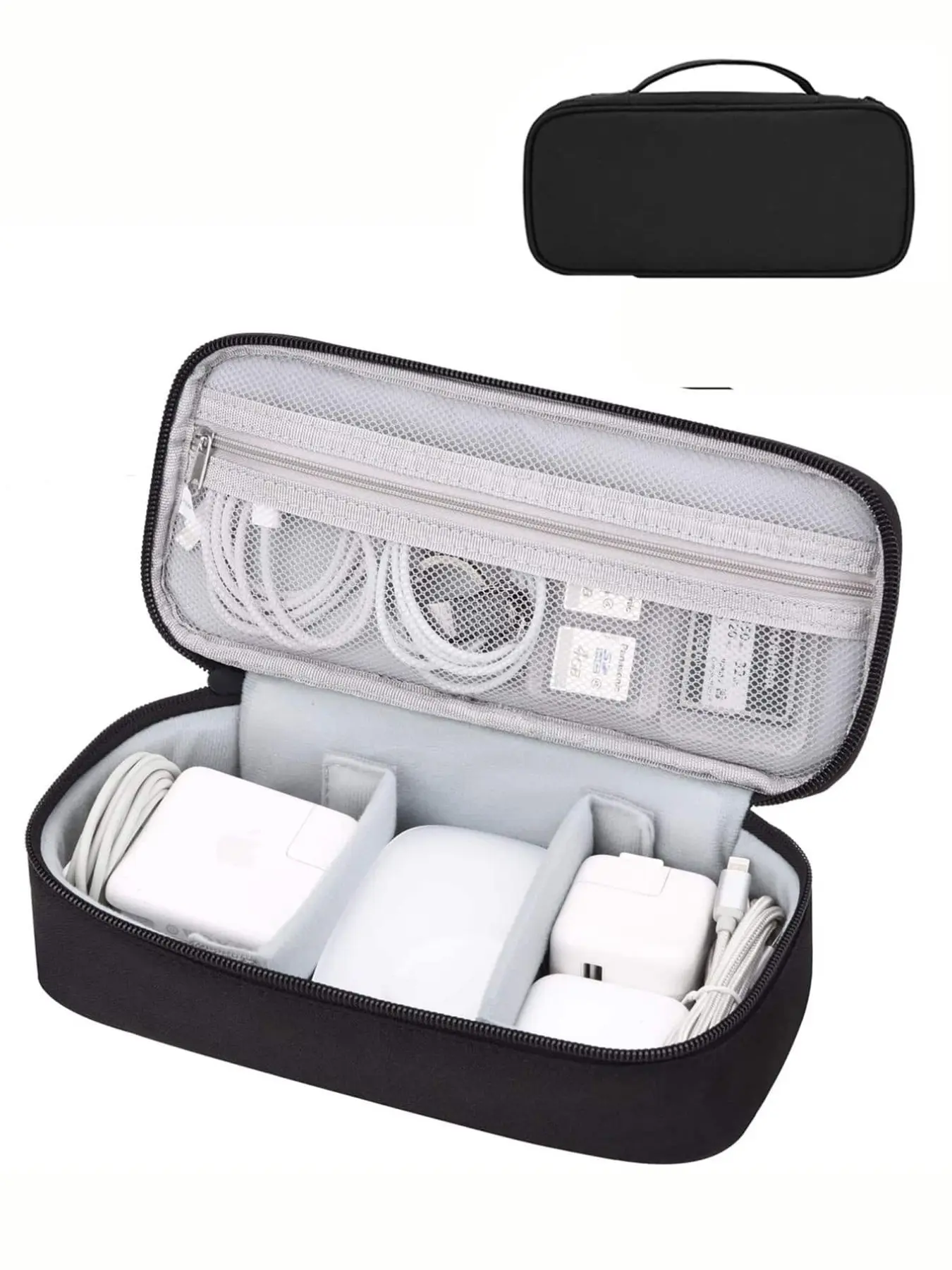 Electronics Travel Storage Bag with Data Line and Power Bank Pattern, Multi-Layer Zipper Closure, Portable Electronic Accessories Organizer, Portable Travel Accessory