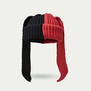 1pc Women's Oversized Stretch Rabbit Ear Hat - Winter Warm Large Head Cap with Adjustable Pull String, Cute Bunny Ears & Multicolor Options (Black/White//Pink/Blue/Green) for, Themed Parties & Cold Weather