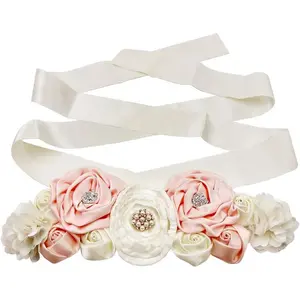 Floral Bridal Maternity Sash Belt – Satin Ribbon Belly Band for Wedding Pregnant Baby Shower Party Photoshoot