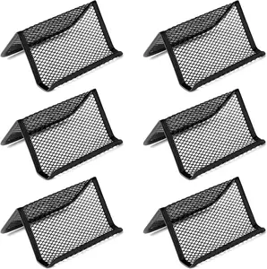 Black Metal Mesh Business Card Holder Desk Business Card Organizer Desk Office Name Card with 50 Name Card Capacity-6pcs