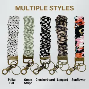 Multi-Function Short Lanyard for Keys ID Badge Phone Zinc Alloy D-Ring Lobster Clasp Neck Strap – Black & White Check, Green Stripe, Sunflower, Leopard, White with Black Dots