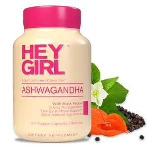 Hey Girl Nutrition Ashwagandha Capsules - Natural Mood & Stress Support, Organic Ingredients with Black Pepper for Energy & Thyroid, 120 Capsules, Supplements, Ashwagandha Gummies, Suplemento, Energy Booster, Vitamin for Women
