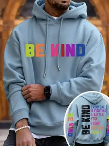 Unisex Fall Winter 'be Kind' Sweatshirt Hoodie in with Colorful Letter Print, casual hooded sweatshirt, graphic sweatshirts, long sleeve, Casual Comfortable Fit, Inspirational Design