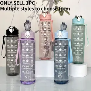 Time Marked Water Cup, Outdoor Sports Clear Water Bottle with Straw, Medium Size Transparent Drinking Cup for Hydration, Portable Sports Bottle, Travel Bottled Drinkware, Reusable Water Bottle