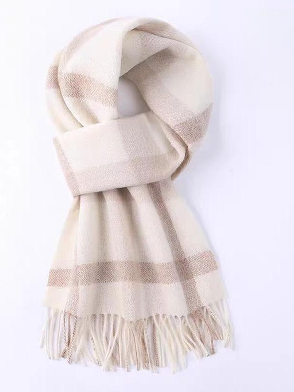 Women's Plaid Wool Scarf, High-End Winter Shawl, Pure Wool Neck Warmer, Perfect Birthday Gift, Stylish and Warm Accessory, Tassel Decor Scarf