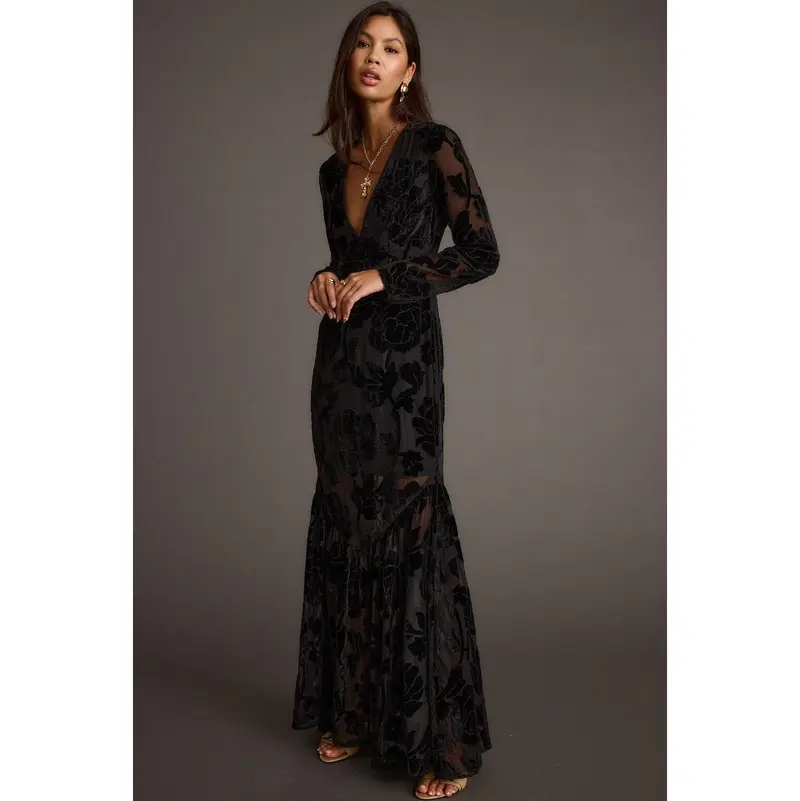 black velvet dress anthropologie Anthropologie The Somerset Black Maxi Dress: Velvet Edition Size LARGE