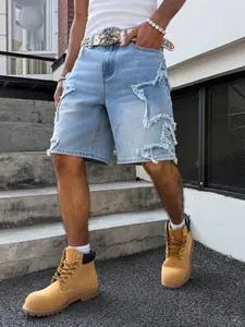 Men's Loose-Fit Star Pattern Shorts, Y2K Streetwear Cotton Denim Jeans, Summer Fashion, Slant Pocket Design, All-Season Wear