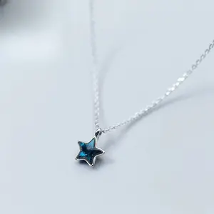 Preppy style cute blue synthetic star pendant necklace, lightweight and elegant jewelry, suitable for daily wear and gift giving, compatible with all seasons