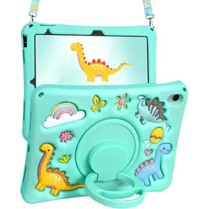 L-CLC003  for iPad 10th Generation Case 2022 10.9 Inch/for iPad (A16) 11th Generation 11 Inch 2025 - Soft Silicone Cute Cartoon with Shoulder Strap & Rotating Stand 3D for Girls Boys Teens, Dinosaur