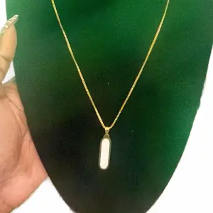 Stainless Steel Elegant Gold-Tone Bar Pendant Necklace with Delicate Chain for Everyday Wear