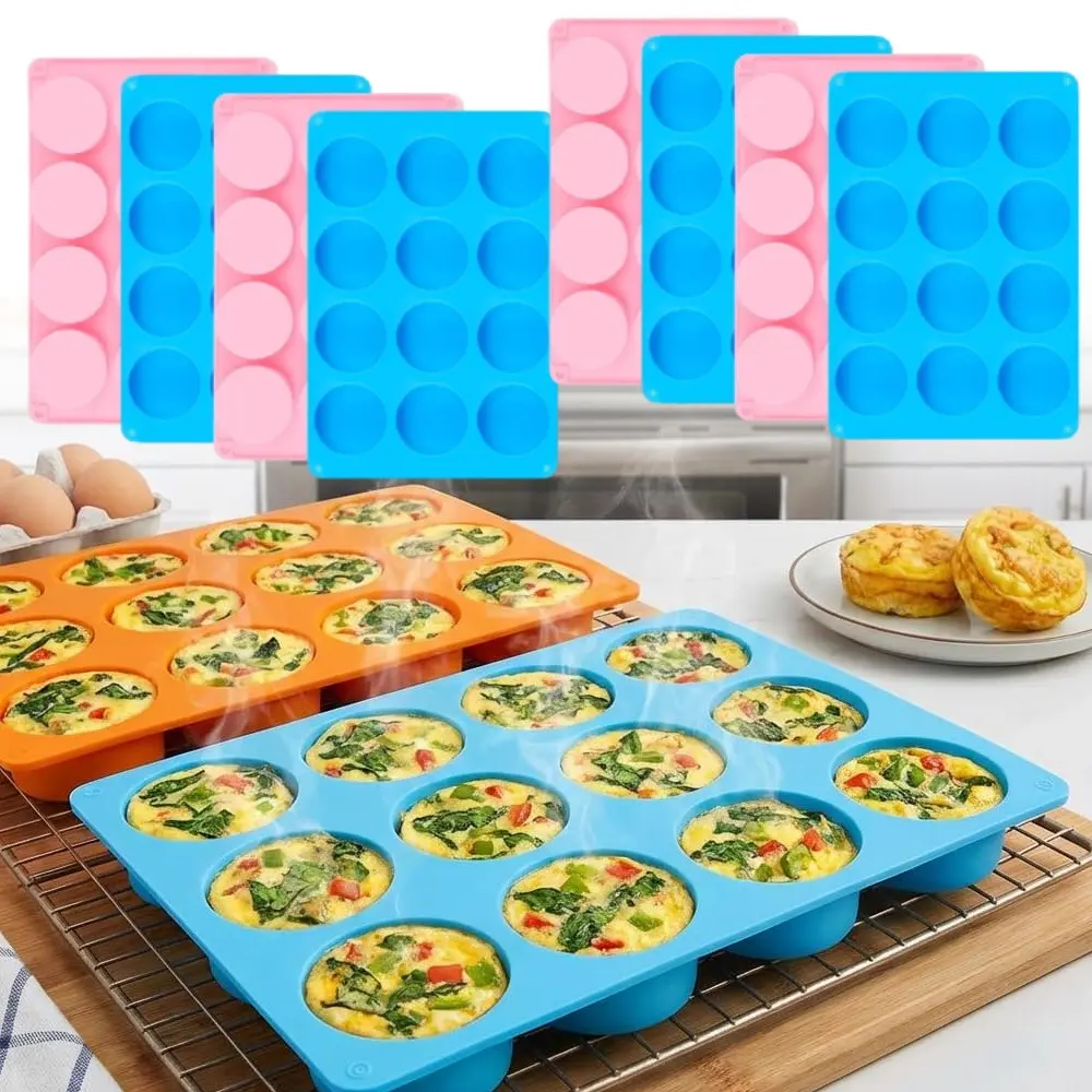 8pcs Cookie Chocolate Silicone Molds, 12-Cavity Round Cylinder Chocolate Cover Molds for Chocolate Cake Candy Soap Muffins Brownie Pudding Baking